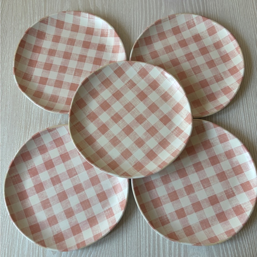 Threshold Gingham Melamine 11 in Dinner Plates - Set of 5 Pink White